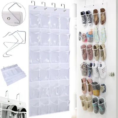 24 Pocket Hanging Shoe Holder Over Door Storage Box Closet Organizer Rack Hanger • £5.99