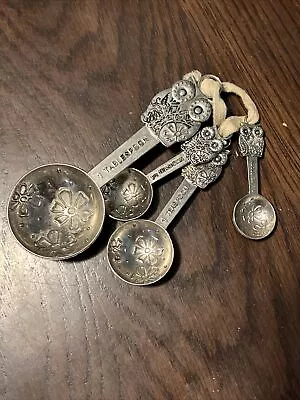 Owls Baking Measuring Spoons Set Of 4 Silver Tone Unbranded • $22
