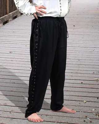 Pirate Pants Black Rayon Side Laced Elastic Waist Men's Costume Pant • $49.98