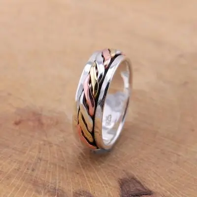 £21.95 • Buy Mens Womens 925 Sterling Silver Tri Colour Celtic Spinning Worry Band Ring
