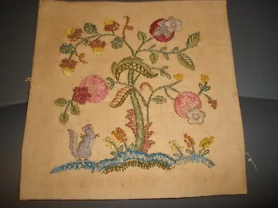 Vintage Finished Needlepoint Piece Mushroom Flowers Squirrel 8  X 8  • $19.99