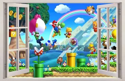 WALL STICKER WINDOW Super MARIO BROS Wall Decor Sticker Wall Decal #20 • $26.66