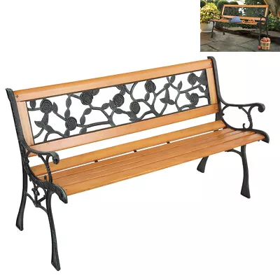 US 49  Garden Bench Vintage Rose Chair Deck Wood&Cast Iron Patio Porch Love Seat • $187.99