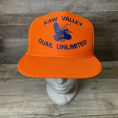 Vtg Quail Unlimited Orange Hunting Outdoors Trucker Snapback Hat Cap Kaw Valley • $21.99