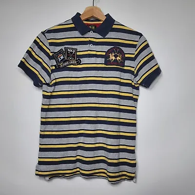 La Martina Polo Shirt Men's Small Logo Cotton Striped Yellow Blue • $19.99