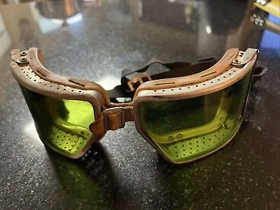 40s-50s Cesco Chicago Goggles Aviation Pilot Motorcycle Steampunk Green #220 • $139.99