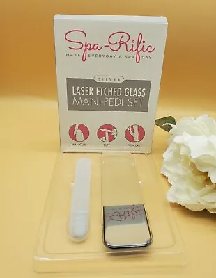 Spa-Rific Silver Laser Etched Glass Mani-Pedi Set New In Box NOT Sealed 2 Pisces • $26.40