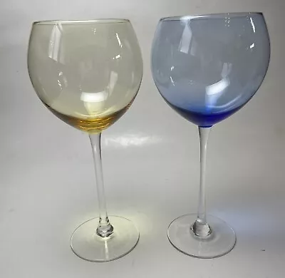 2 Balloon Wine Goblet Glasses 8-1/2  Crystal Blue & Amethyst • $30