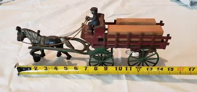 Cast Iron Toy Vintage Horse Drawn Cart With Person Antique • $0.99