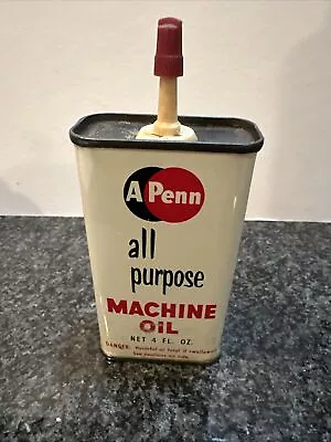 Vintage Handy Oiler A-PENN ALL PURPOSE MACHINE OIL 4 OZ. Oil Can Empty SHINY • $19.50