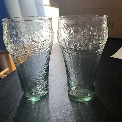 McDonald’s Set Of 2 Green Coke Dimple Pebble Enjoy Coke Textured Glass 6” Tall • $12