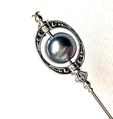 £5.99 • Buy Grey Pearl HAT PIN 5” Vintage Antique Silver Style  With Pin Protector**