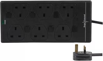 £12.99 • Buy 6 Way Gang 1M Individually Switched Surge Power Mains Extension Lead Cable Black