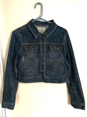 Old Navy Womens M Jacket Denim Jean Blue Cropped  Distressed Acid Washed Buttons • $18