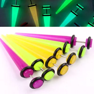 2X GLOW IN  THE DARK Fake Ear Plug Cheater Stud Illusion Stretcher Taper Earring • £2.99