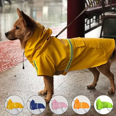 Pet Dog Fashion Waterproof Puppy Vest Hooded Jacket Reflective Rain Coat Clothes • £9.46