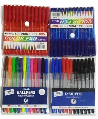 12x4 Multicoloured Ballpoint Pens - Easy Write Writing Colours Colouring Biro • £6.80