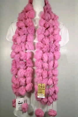 DG Women's 100% Rabbit Fur ScarfWinter Warm SoftPom PomPink 61 X6.5  • $15.99