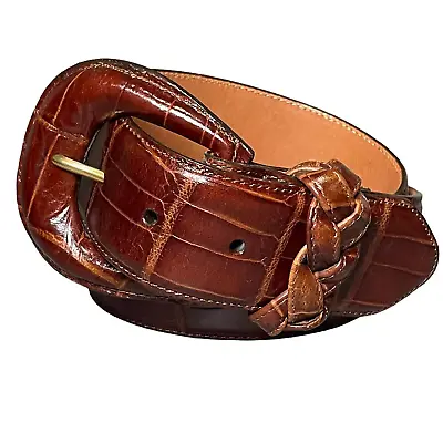 Brighton Croc Embossed Belt Brown Genuine Calfskin Saddle Leather Women's Small • £29.64