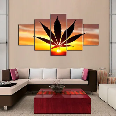 Multi Panel Print Cannabis Good Sunset Canvas 5 Piece Wall Art Weed Marijuana • $274.75