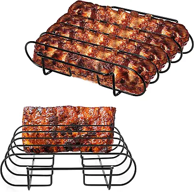 Rib Rack Steel Stainless Grill BBQ Holds Up 4 Full Smoking Smoker Grilling Nons • $23.95