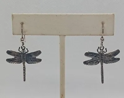 Vintage Sterling Silver Courtney Peterson Dragonfly Dangle Earrings • $30