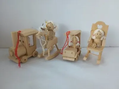 $17.99 • Buy Vintage Taiwan Wooden Little Girl Christmas Ornaments Lot Rocking Chair Train