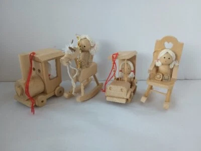$17.99 • Buy Vintage Taiwan Wooden Little Girl Christmas Ornaments Lot Rocking Chair Train