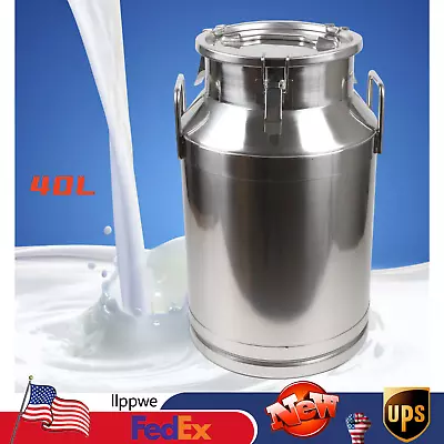 40L Stainless Steel Milk Can Milk Jug Bucket Tote Oil Storage Container With Lid • $108.31