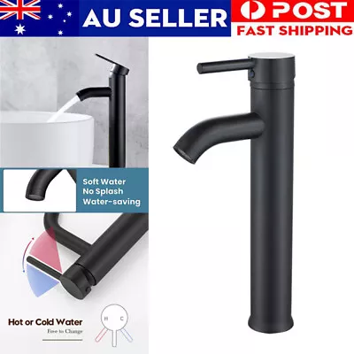 Tall Standard Basin Mixer Tap Vanity Bathroom Cabinet Sink Faucet Round Black • $29.99