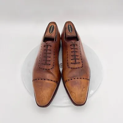 Romano Martegani Men Size 9 Brown Tobacco Leather Cap Toe Oxford Dress Shoes • $47.96