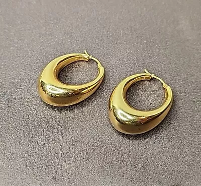 Celine Paris Gold Tone Oval Hoop Earrings Made In Italy • $99.95