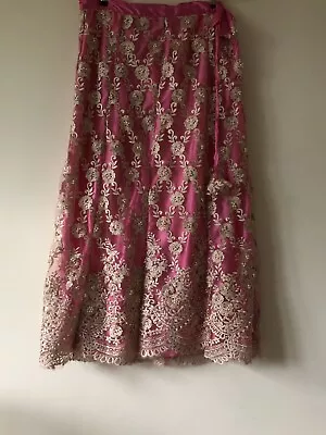 Pink & Gold Net Chaniya Lengha Indian Wedding Skirt New • £30