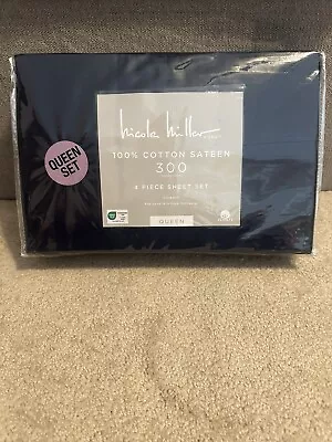 Nicole Miller Cotton Sateen Blue Sheet Set Queen • $60