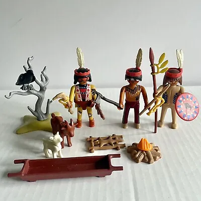 Playmobil Figures: 3 X Native American Indians With With Weapons & Livestock • £9