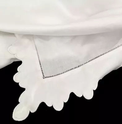 Classic White Linen Handmade Tablecloth W/ Shaped Edges & Hemstitching  YY779 • $55