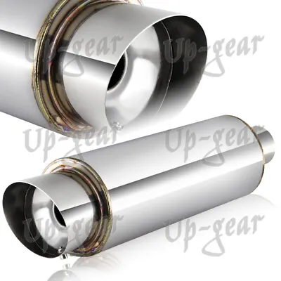Universal 4  Slant Tip 2.5  Inlet T304 Stainless Steel Exhaust Resonator Muffler • $34.50