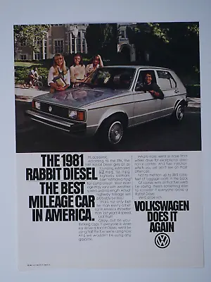 1981 Volkswagen Rabbit Diesel Vintage Best Milage In America Original Print Ad • $9.95