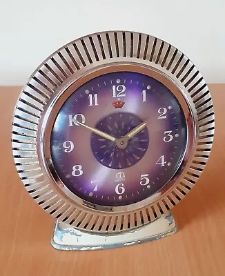 VINTAGE EQUITY PURPLE HYPNOSIS KALEIDOSCOPE Wind Up ALARM CLOCK • £29.99