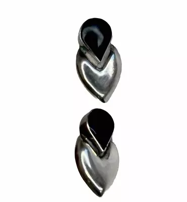 Vintage Black Onyx Sterling Modernist Earrings Pierced Mexico 925 Teardrop • $29.98