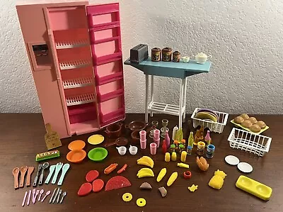 Vintage Barbie 1980s ARCO Pink Kitchen Refrigerator All Shelves & Food Drink Lot • $39.99