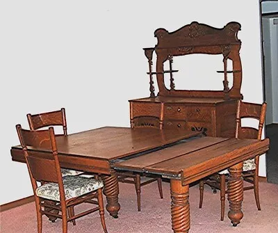 Antique 19th Century Oak Dining Room Set Extension Table Buffet • $3500