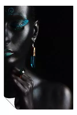 Black Woman  In Blue Make-up Portrait Artistic Poster Wall Art Home Decor • £9