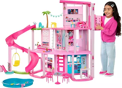 Dreamhouse Pool Party Doll House With 75+ Pieces And 3-Story Slide  House Play • $378.99