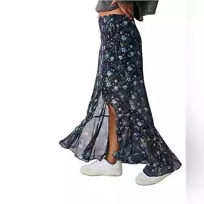 Free People Blue Floral Wrap Maxi Sheer High Low Peasant Skirt Size XS / 0 • $38