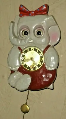 Vintage Mi-ken Japan Moving Eyes Elephant Mechanical Clock Working With Key • $149