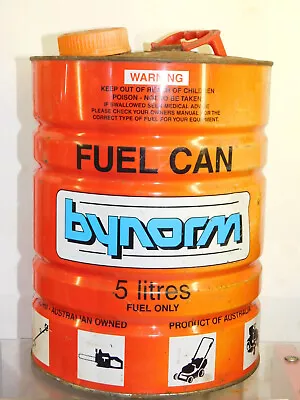 Vintage Petrol Oil Tin ( Bynorm ) Fuel Can Orange Red Collectable Old 5 Lt Tin  • $55