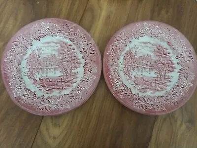 2 X Vintage British Red White Ironstone Olde Country Castles 7  Side Plates • £19.99