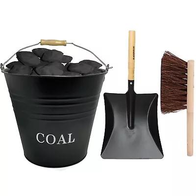 Coal Bucket Shovel & Brush Waterloo Charcoal Ash Log Scuttle Hod Fireside Steel • £15.95