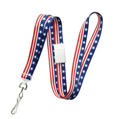 American Flag USA ID Neck Lanyard W/Breakaway - Red White & Blue Stars & Stripes • $6.99